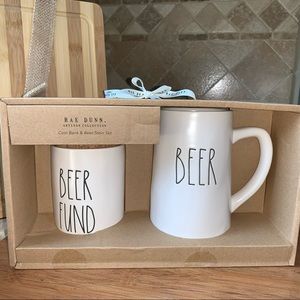 RAE DUNN Coin Bank & Beer Stein Set Artisan Collection by Magenta Cork Top New